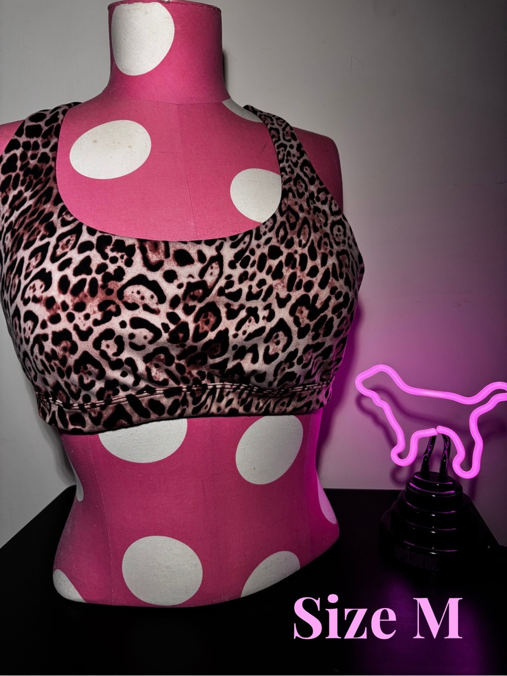 Victoria's Secret Sports Bra Padded Strappy Back Leopard Cheetah Size Medium Gym